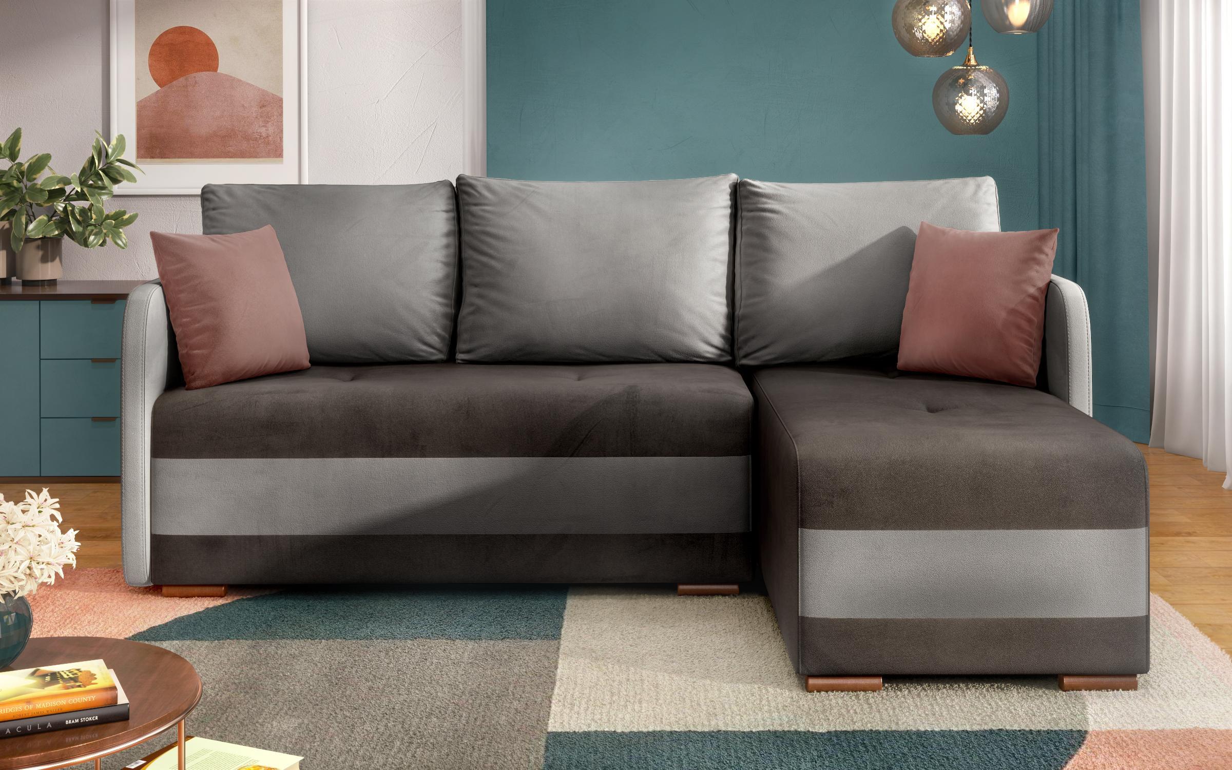 Γωνιακός καναπές Alexa, γραφίτης + γκρι + ροζ  1